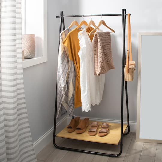 Organize It All Black Garment Rack with Shelf